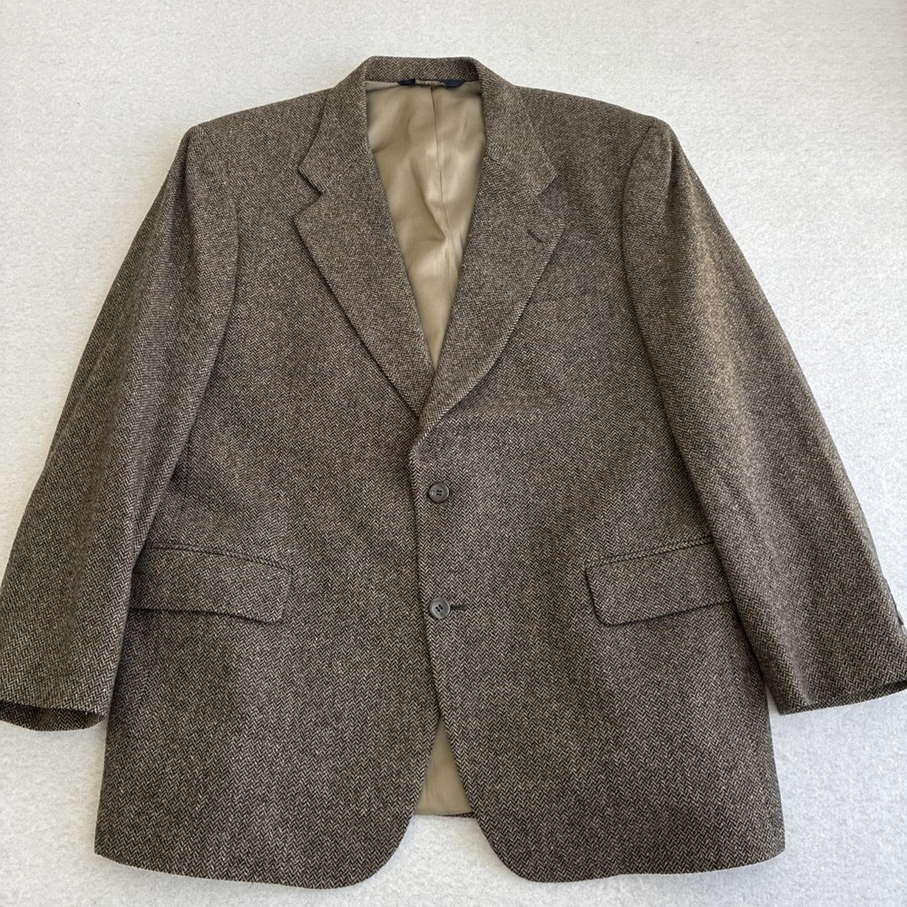Jos. A. Bank Herringbone Tweed Wool Blazer Sport Coat Suit Jacket 44R Academia